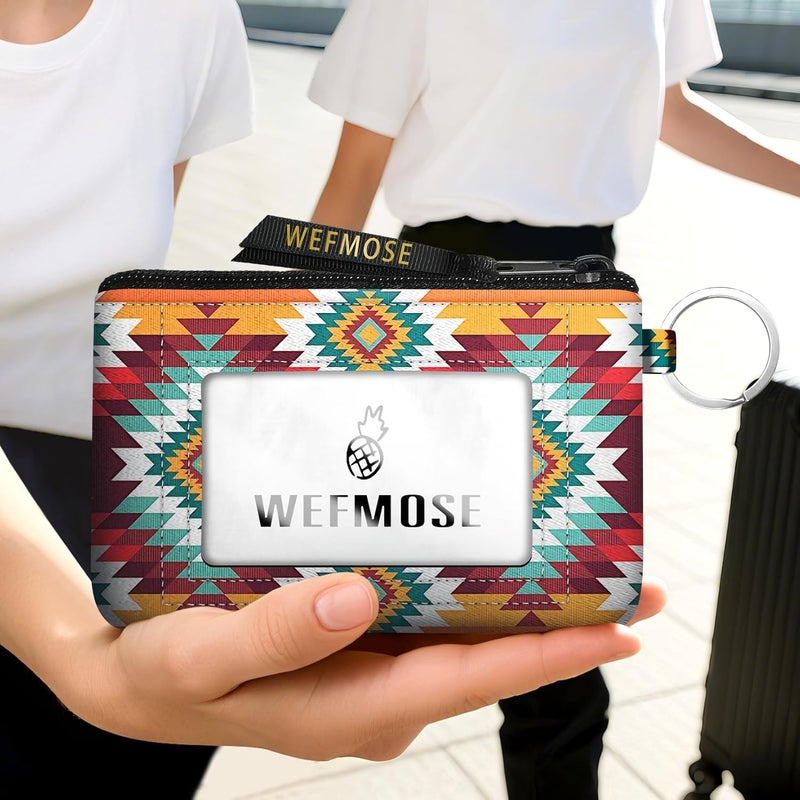 WEFMOSE Small Wallet Keychain with Clear ID Window Zipper Cute ID Case Coin Purse for Women Water Resistant Coin Pouch-Western Aztec Keychain Wallet - Image 5